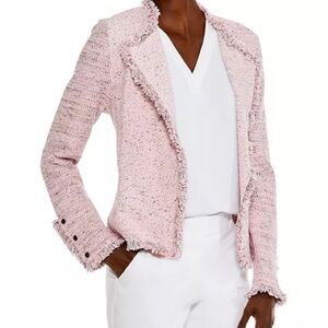 New NIC + ZOE Frayed Bouclé Blazer Jacket - Pink L